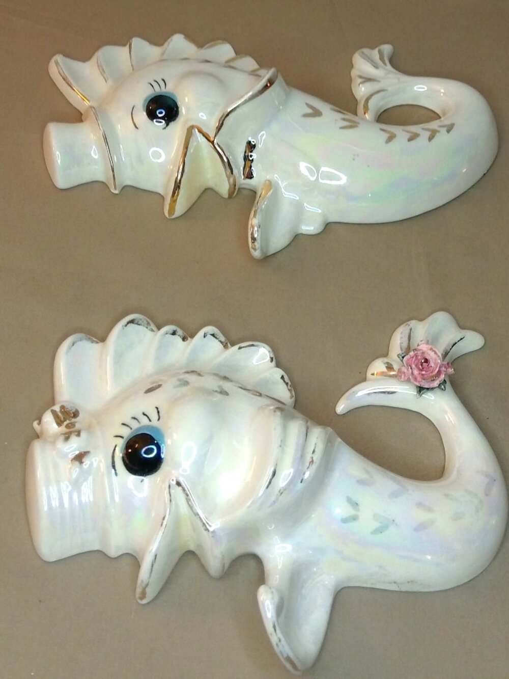 Vintage Dancing Fish Seahorse Wall Decor  with pearlized iridescent glaze